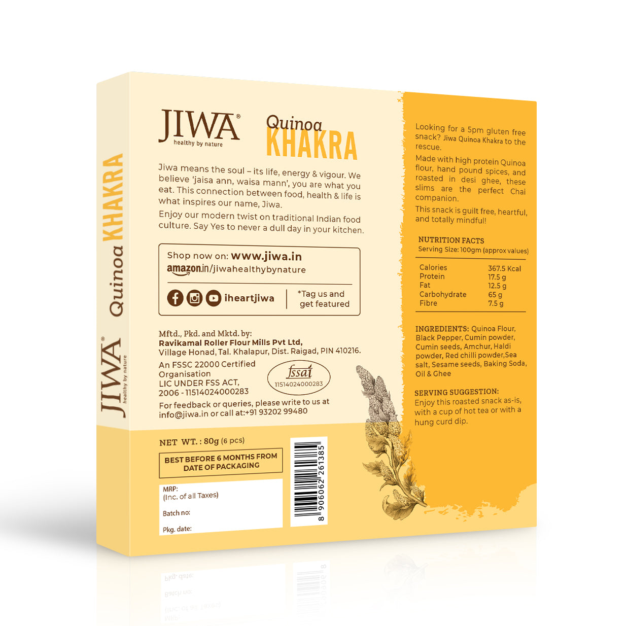 buy quinoa khakra online-jiwa nutrition chart