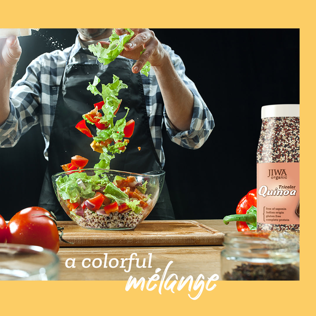 Making a colorful melange by using jiwa tricolor organic  quinoa